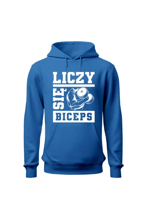 Bluza męska z kapturem Liczy się biceps - niebieska