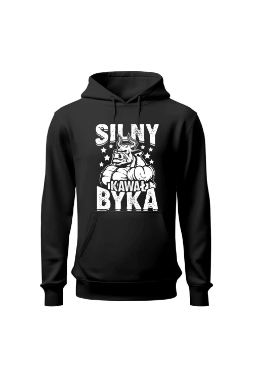 Bluza męska z kapturem Silny Kawał Byka - czarna