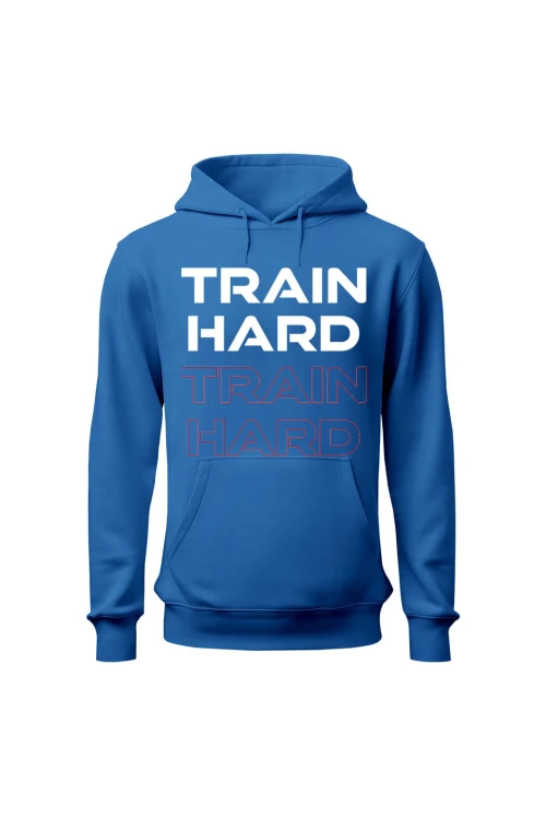 Bluza męska z kapturem Train Hard - niebieska