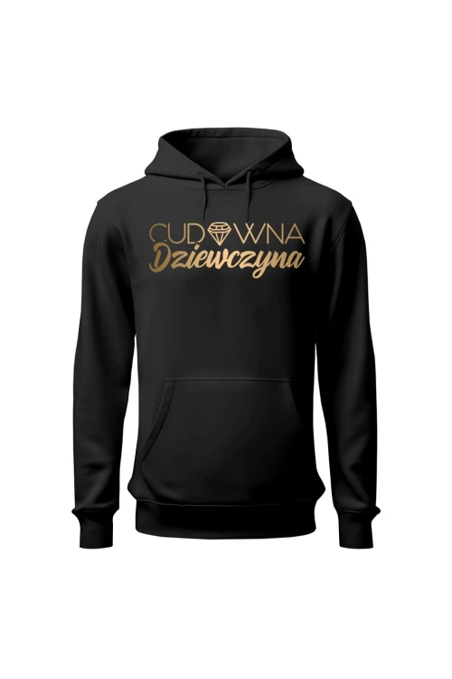 Bluza damska z kapturem Cudowna dziewczyna - czarna