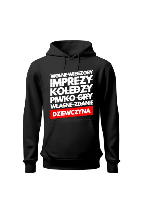 Bluza męska z kapturem Wolne wieczory imprezy koledzy piwko gry własne zdanie - czarna