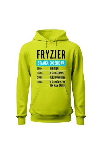 Bluza męska z kapturem Fryzjer stawka godzinowa - limonka