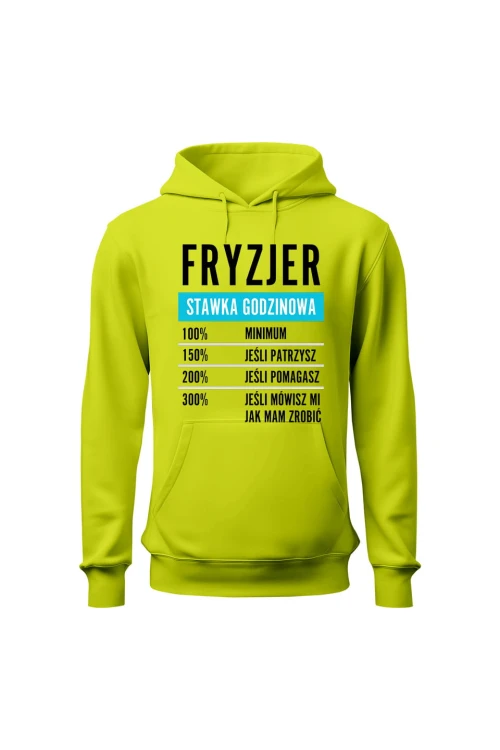 Bluza męska z kapturem Fryzjer stawka godzinowa - limonka