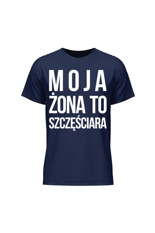 Koszulka męska Moja Żona to szczęściara - granatowa
