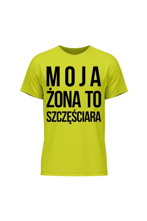 Koszulka męska Moja Żona to szczęściara - limonka