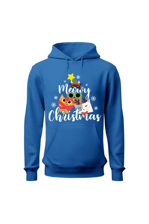 Bluza męska z kapturem Meowy Christmas - niebieska