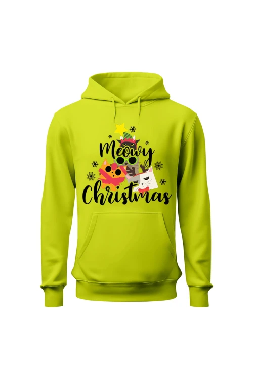 Bluza męska z kapturem Meowy Christmas - limonka
