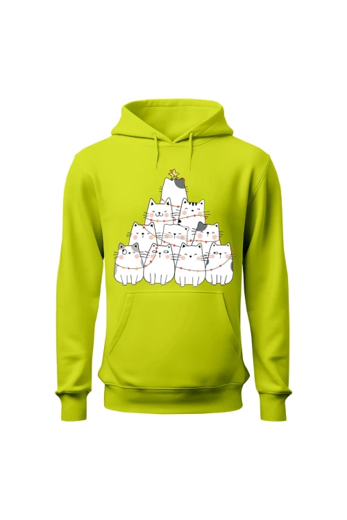 Bluza męska z kapturem Z choinką z kotków - limonka