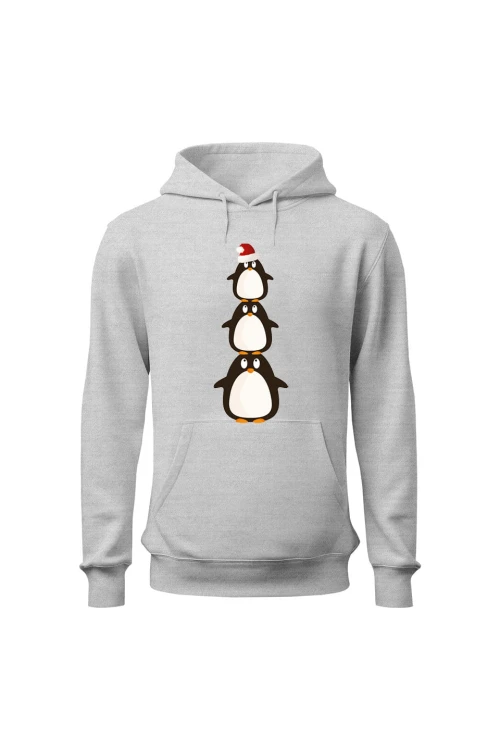 Bluza męska z kapturem Świąteczne pingwinki - szara