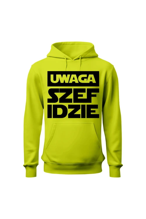 Bluza męska z kapturem Uwaga szef idzie - limonka