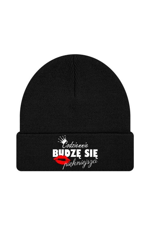 Czapka zimowa Codziennie budzę się piękniejsza - czarna