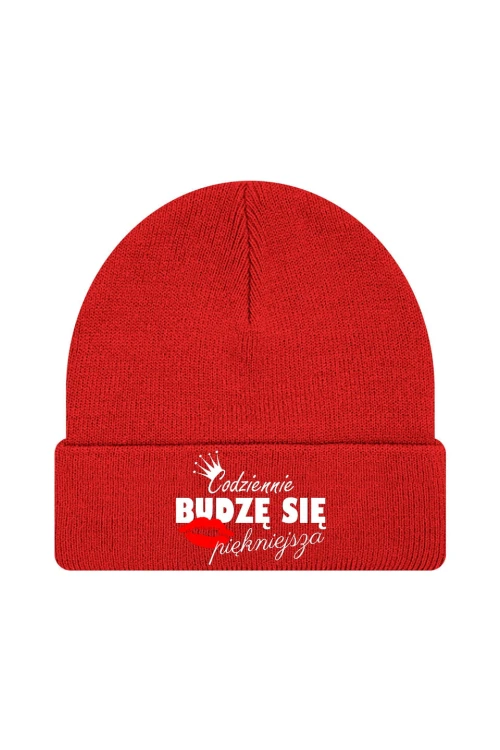 Czapka zimowa Codziennie budzę się piękniejsza - czerwona