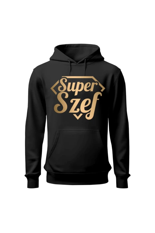 Bluza męska z kapturem Super szef - czarna