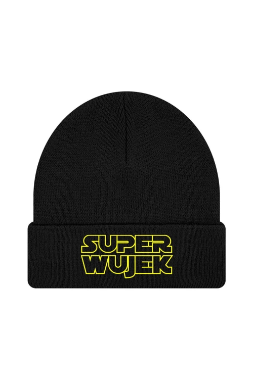 Czapka zimowa Super wujek żółty napis - czarna