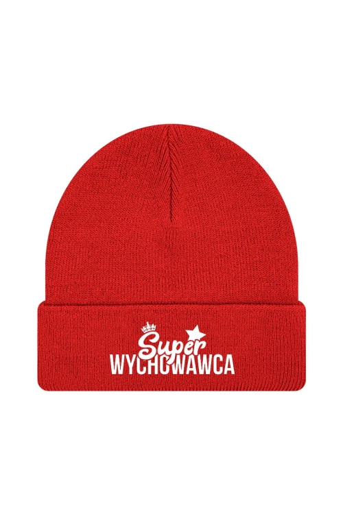 Czapka zimowa Super wychowawca - czerwona