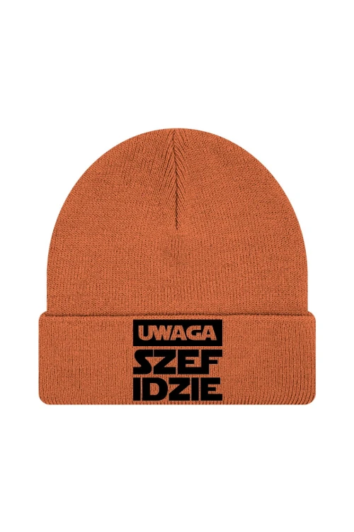 Czapka zimowa Uwaga szef idzie - pomarańczowa