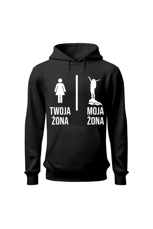 Bluza męska z kapturem Twoja żona vs Moja żona chodzenie - czarna