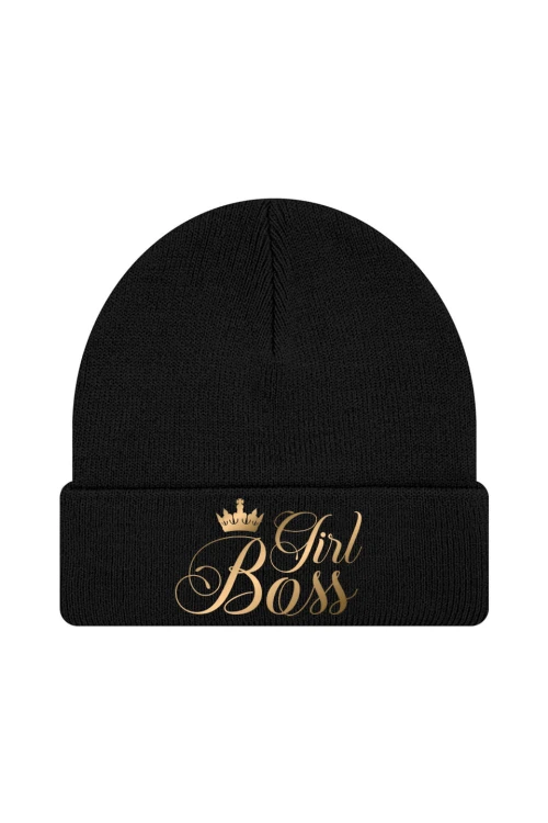 Czapka zimowa Girl Boss złoty nadruk - czarna