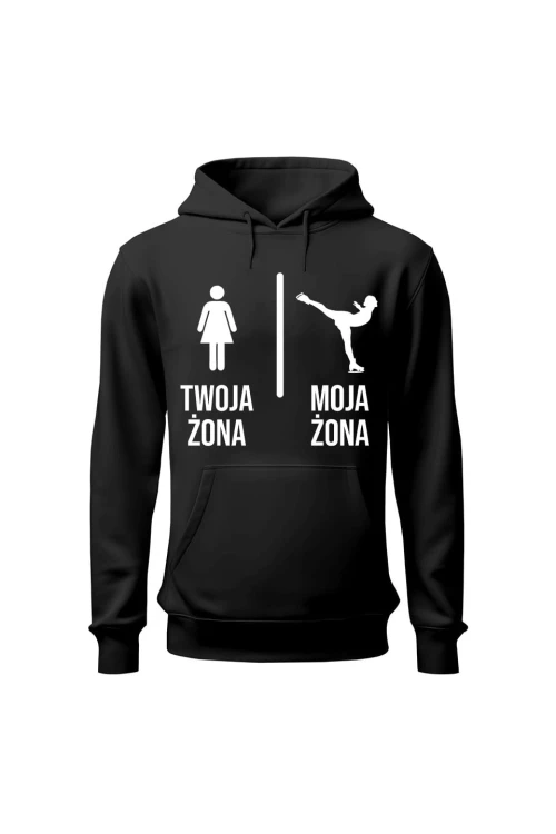 Bluza męska z kapturem Twoja żona vs Moja żona łyżwy - czarna