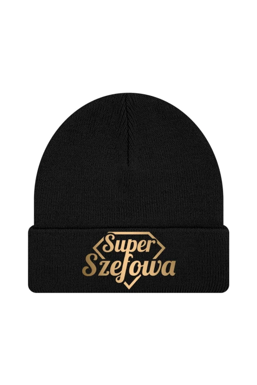 Czapka zimowa Super Szefowa złoty nadruk - czarna