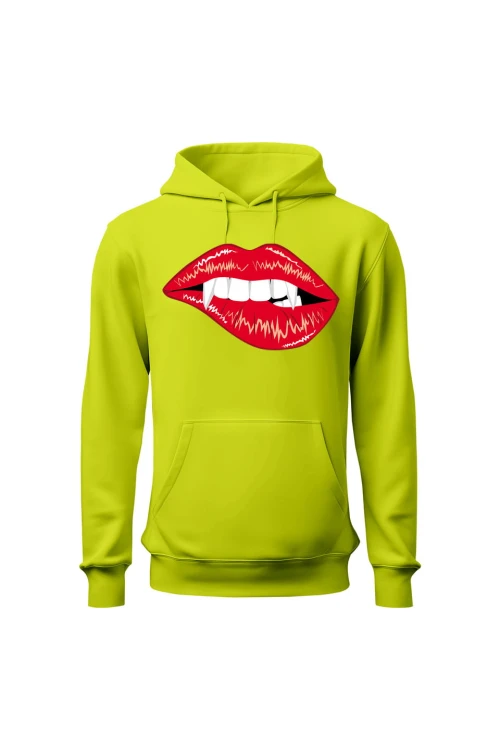 Bluza męska z kapturem Czerwone usta wampira - limonka
