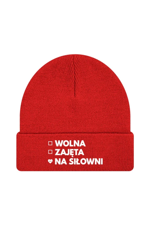 Czapka zimowa Wolna Zajęta Na siłowni - czerwona