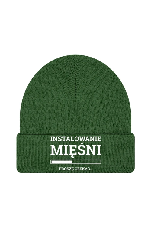 Czapka zimowa Instalowanie mięśni Proszę czekać - ciemnozielona