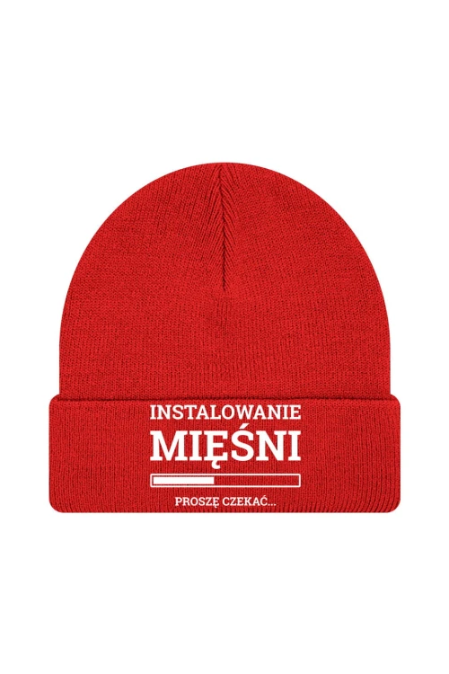 Czapka zimowa Instalowanie mięśni Proszę czekać - czerwona