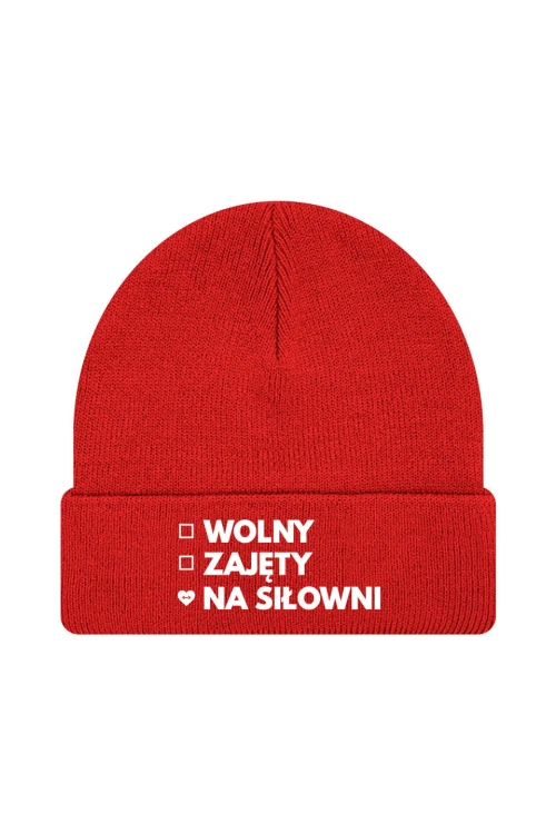 Czapka zimowa Wolny Zajęty Na siłowni - czerwona