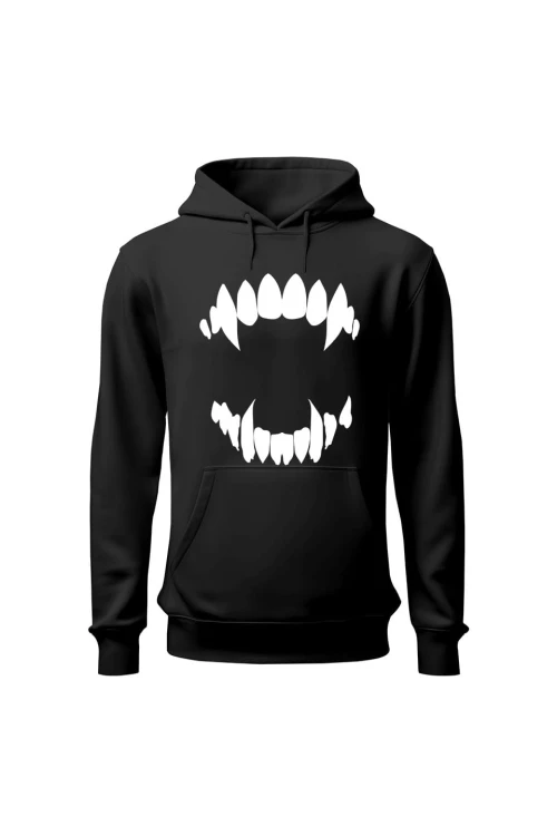 Bluza męska z kapturem Zęby wampira - czarna