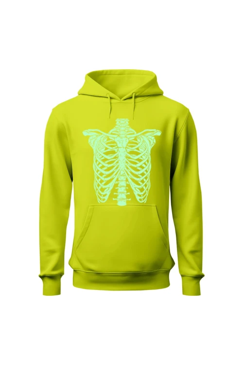 Bluza męska z kapturem Szkielet żebra - limonka