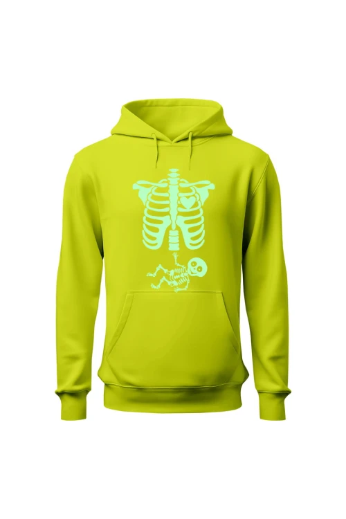Bluza męska z kapturem Szkielet żebra serce - limonka