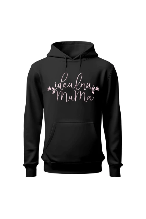 Bluza damska z kapturem Idealna mama - czarna