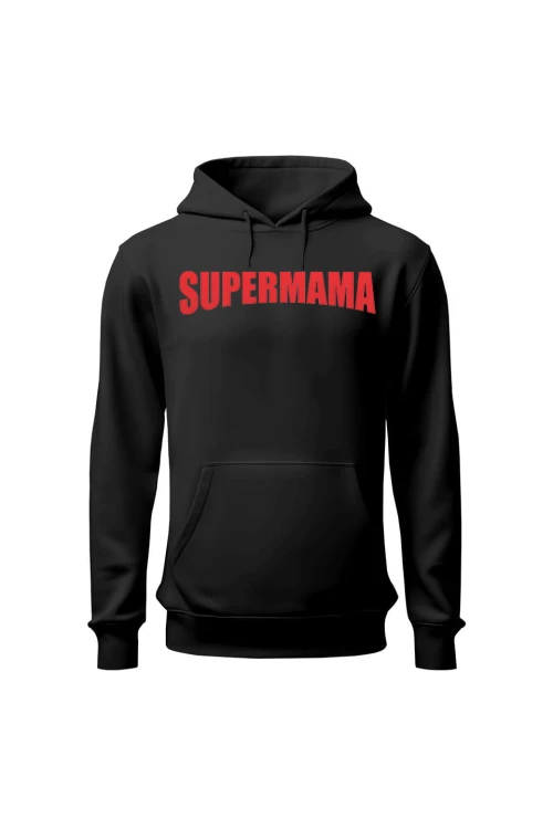 Bluza damska z kapturem Supermama - czarna