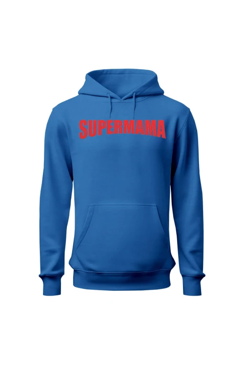 Bluza damska z kapturem Supermama - niebieska