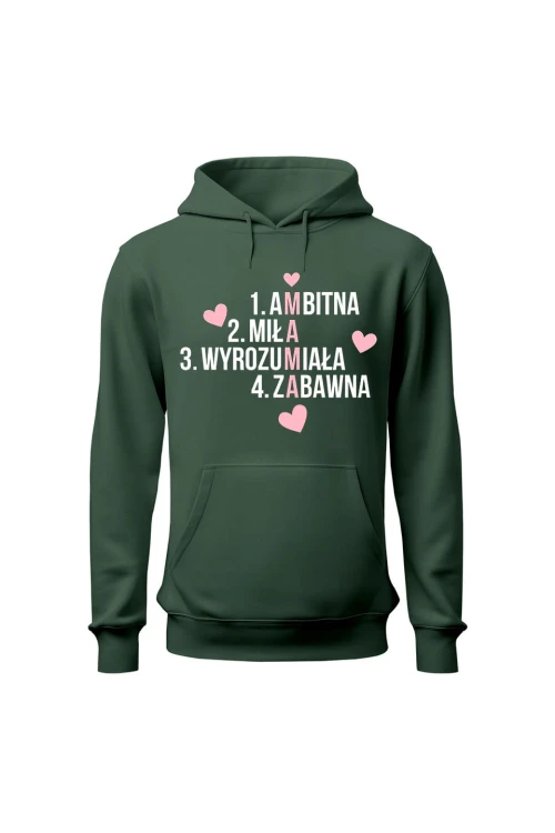 Bluza damska z kapturem Mama krzyżówka - zielona