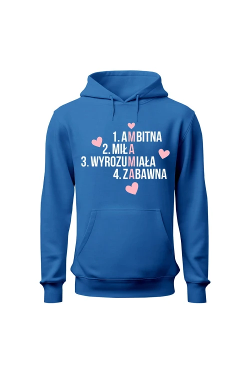 Bluza damska z kapturem Mama krzyżówka - niebieska
