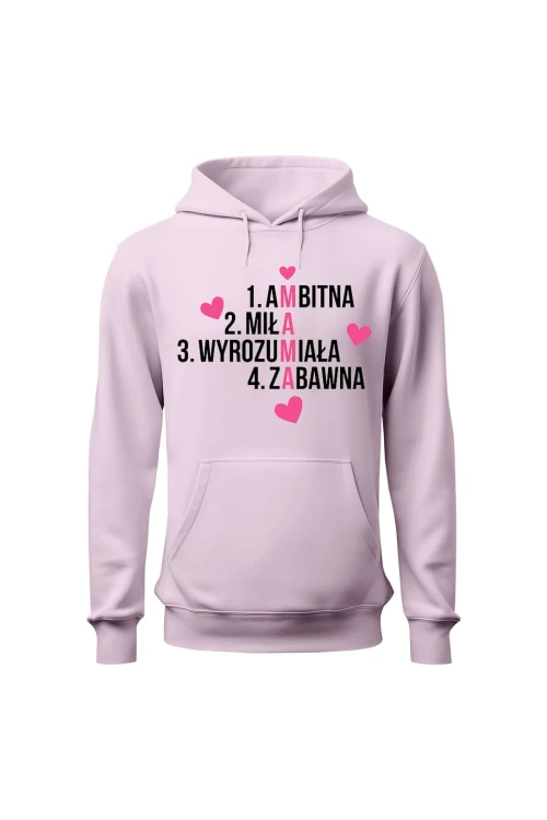 Bluza damska z kapturem Mama krzyżówka - różowa