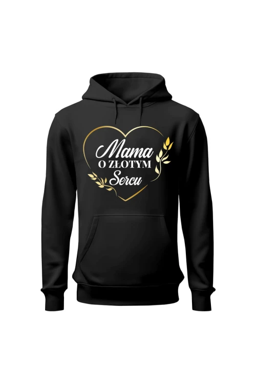 Bluza damska z kapturem Mama o złotym sercu - czarna