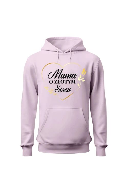 Bluza damska z kapturem Mama o złotym sercu - różowa