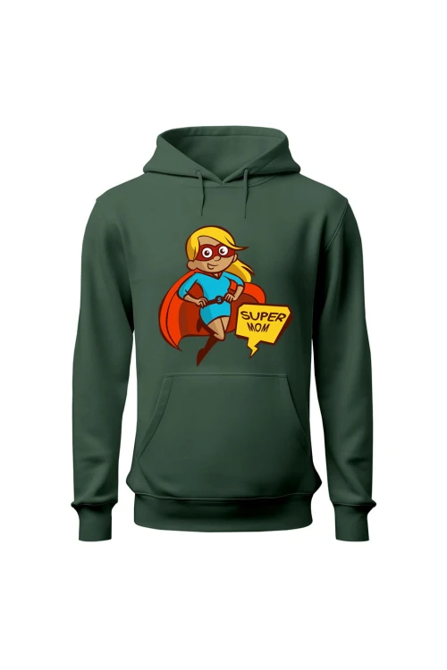 Bluza damska z kapturem Super mom - zielona