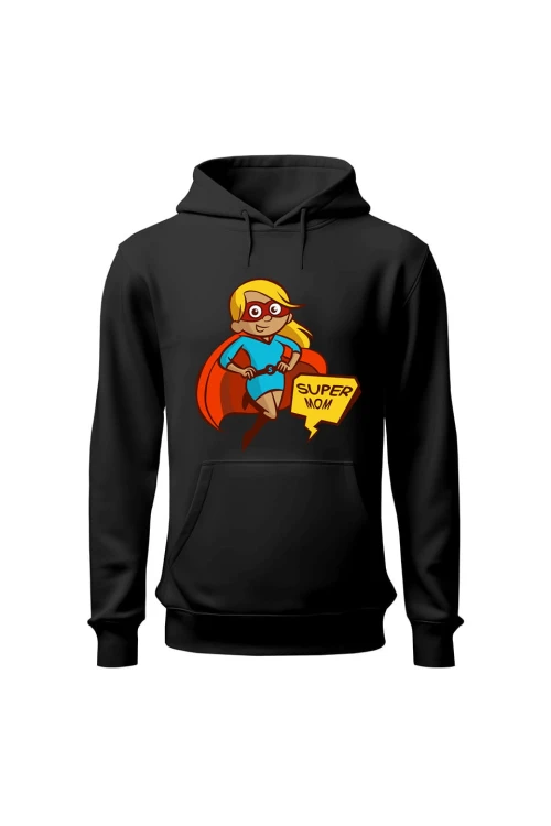 Bluza damska z kapturem Super mom - czarna
