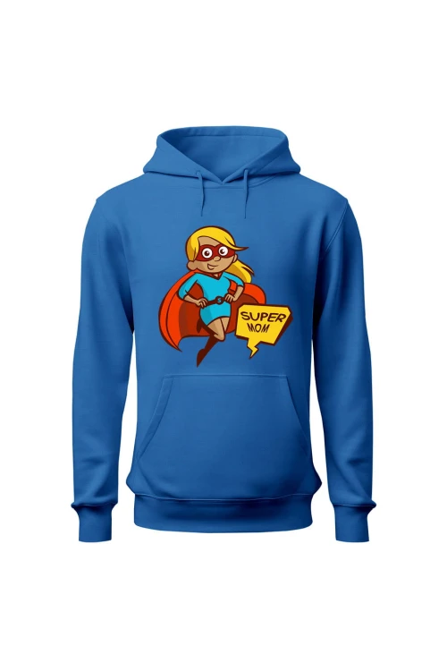 Bluza damska z kapturem Super mom - niebieska