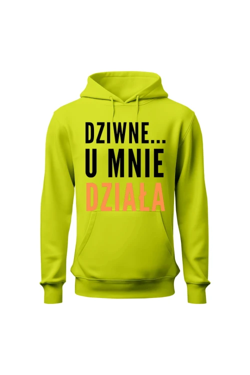 Bluza męska z kapturem Dziwne u mnie działa - limonka