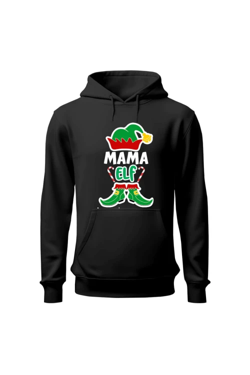Bluza damska z kapturem Mama elf - czarna
