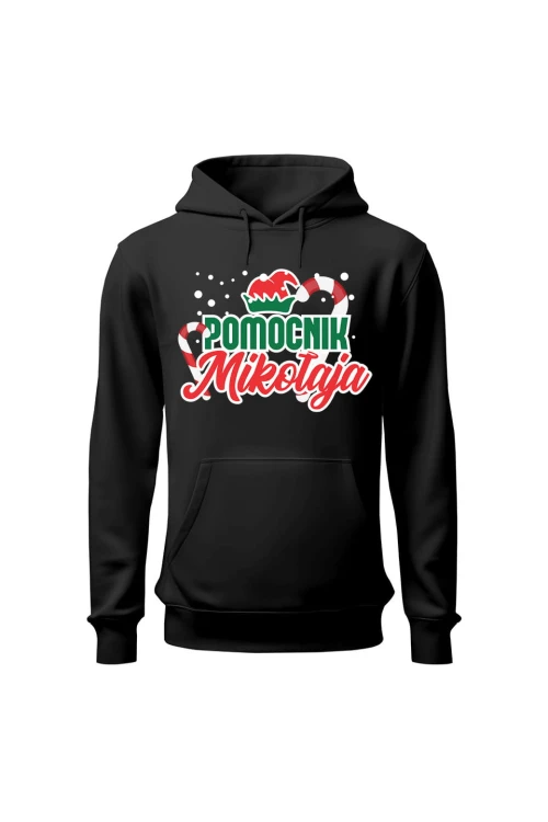 Bluza damska z kapturem Pomocnik Mikołaja - czarna
