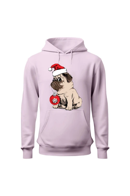 Bluza damska z kapturem Świąteczny piesek - różowa