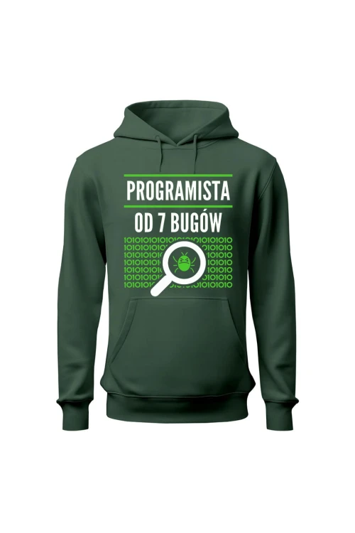 Bluza męska z kapturem Programista od siedmiu bugów - zielona