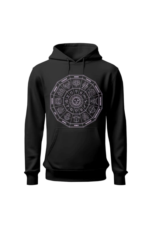 Bluza damska z kapturem Znaki zodiaku - czarna