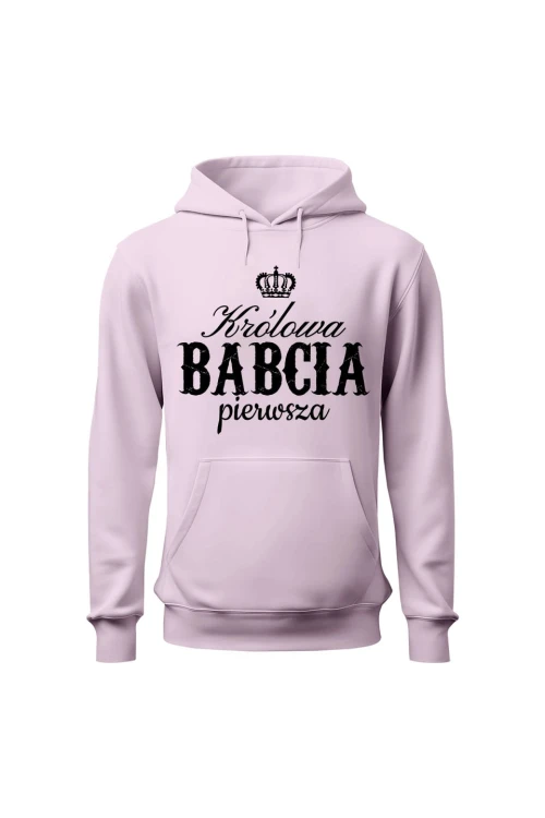 Bluza damska z kapturem Królowa babcia pierwsza - różowa